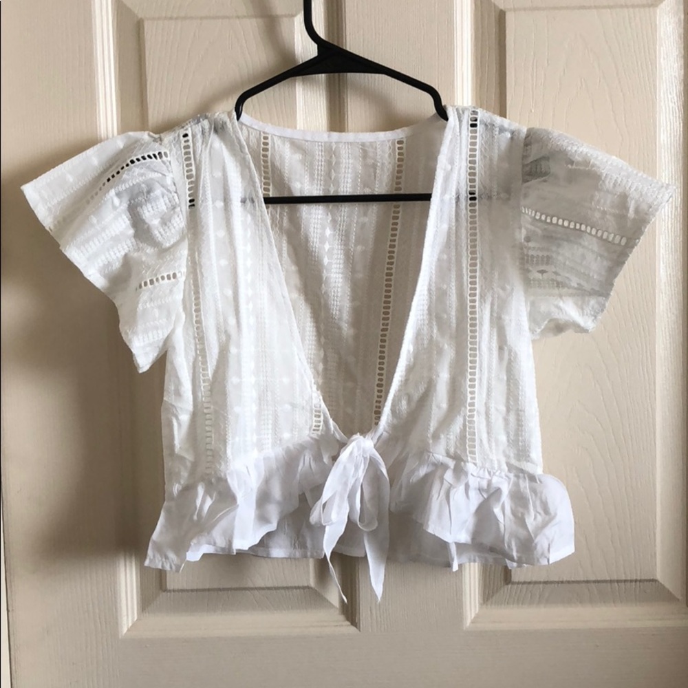 White flowy crop top with tie front